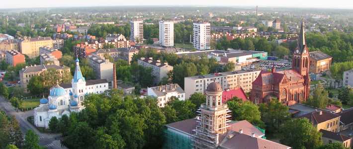 An aerial photograph of Jelgava in Latvia. 